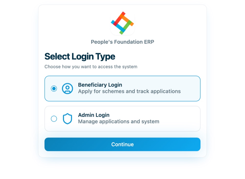 Beneficiary Login selected on the Select Login Type screen