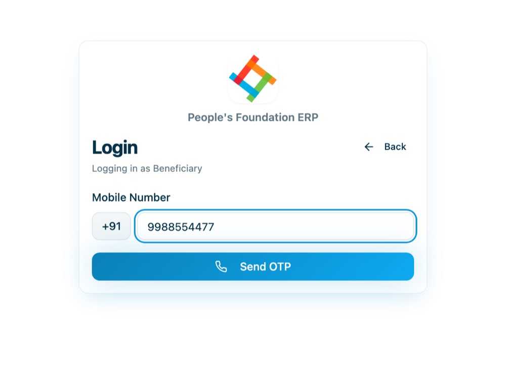 Mobile number entry screen of the beneficiary portal