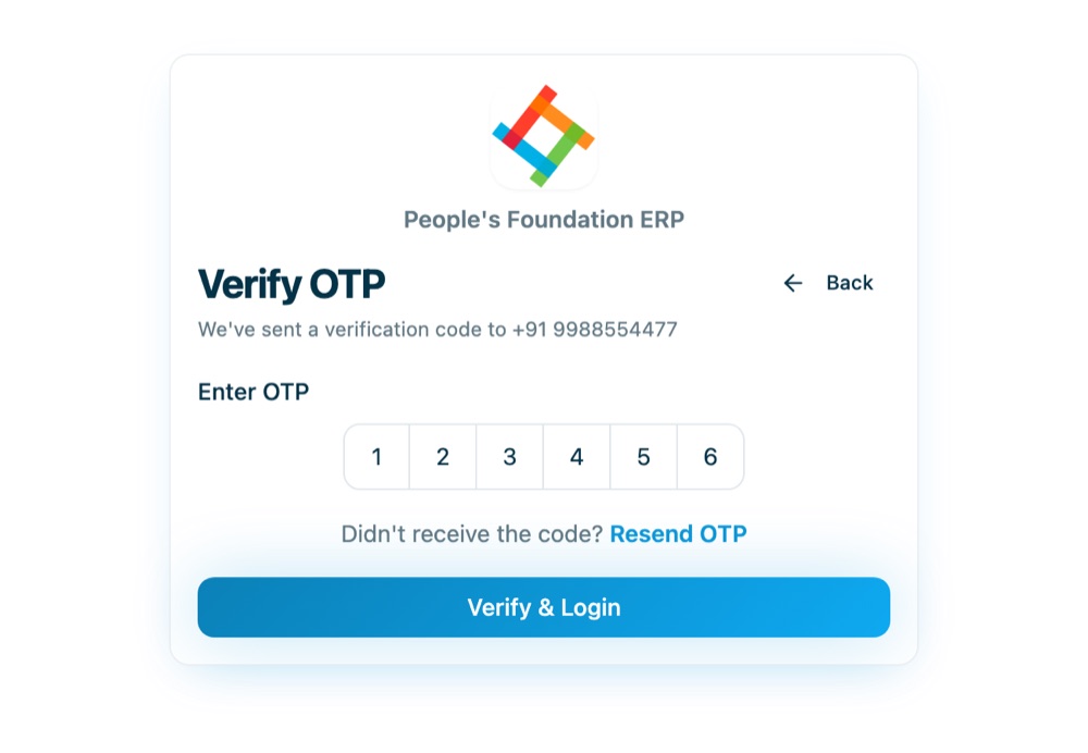 OTP verification screen of the beneficiary portal